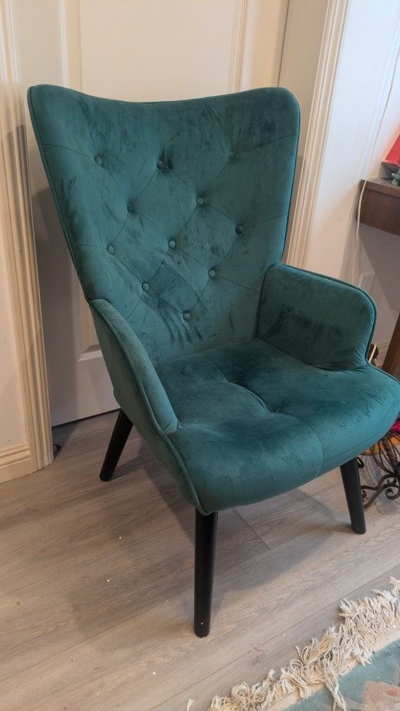 Velvet Green Wingback Accent Chair