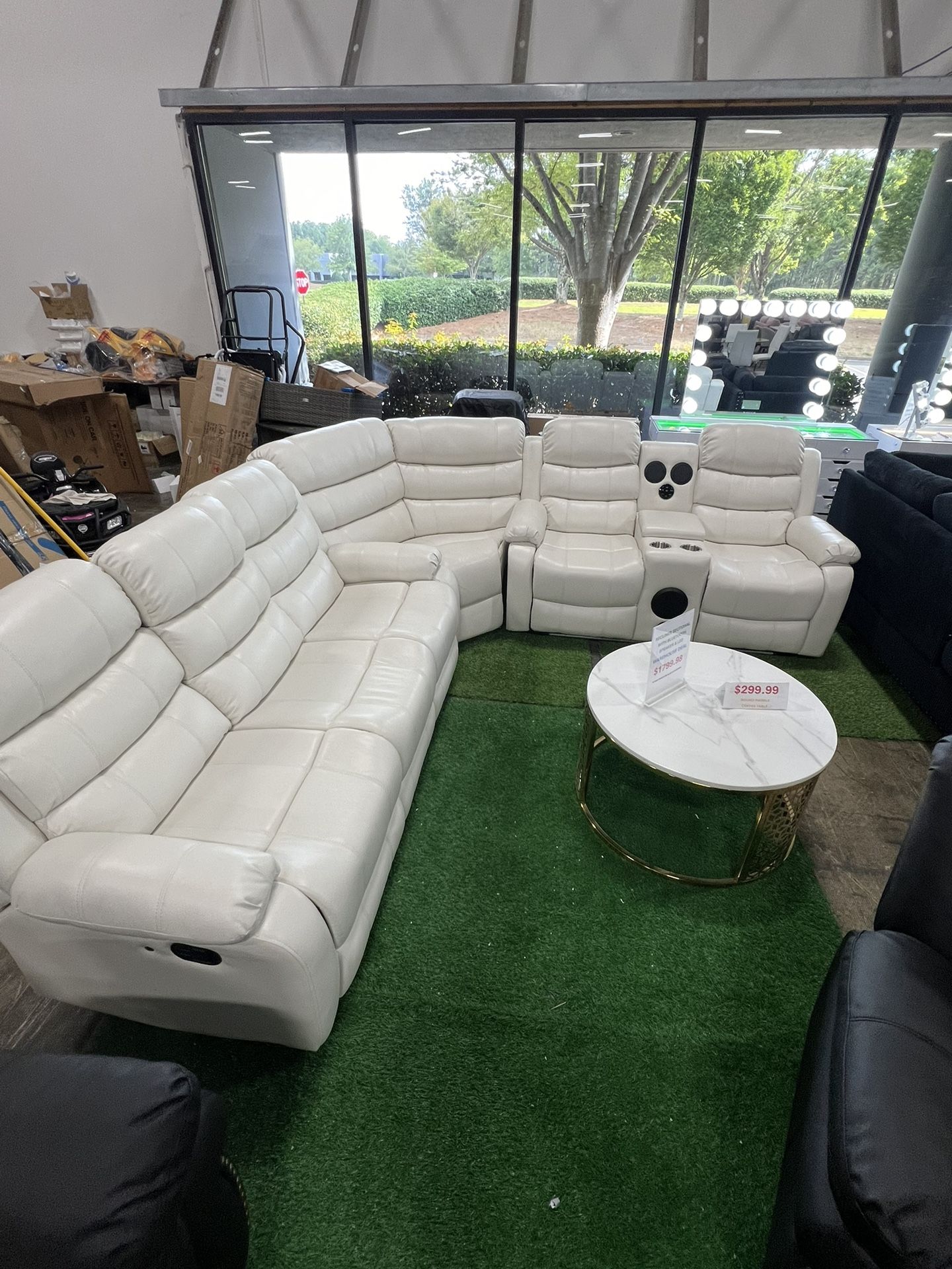 🔥Labor Day Weekend Special 🔥White Recliner Sectional with Bluetooth Speaker and LED