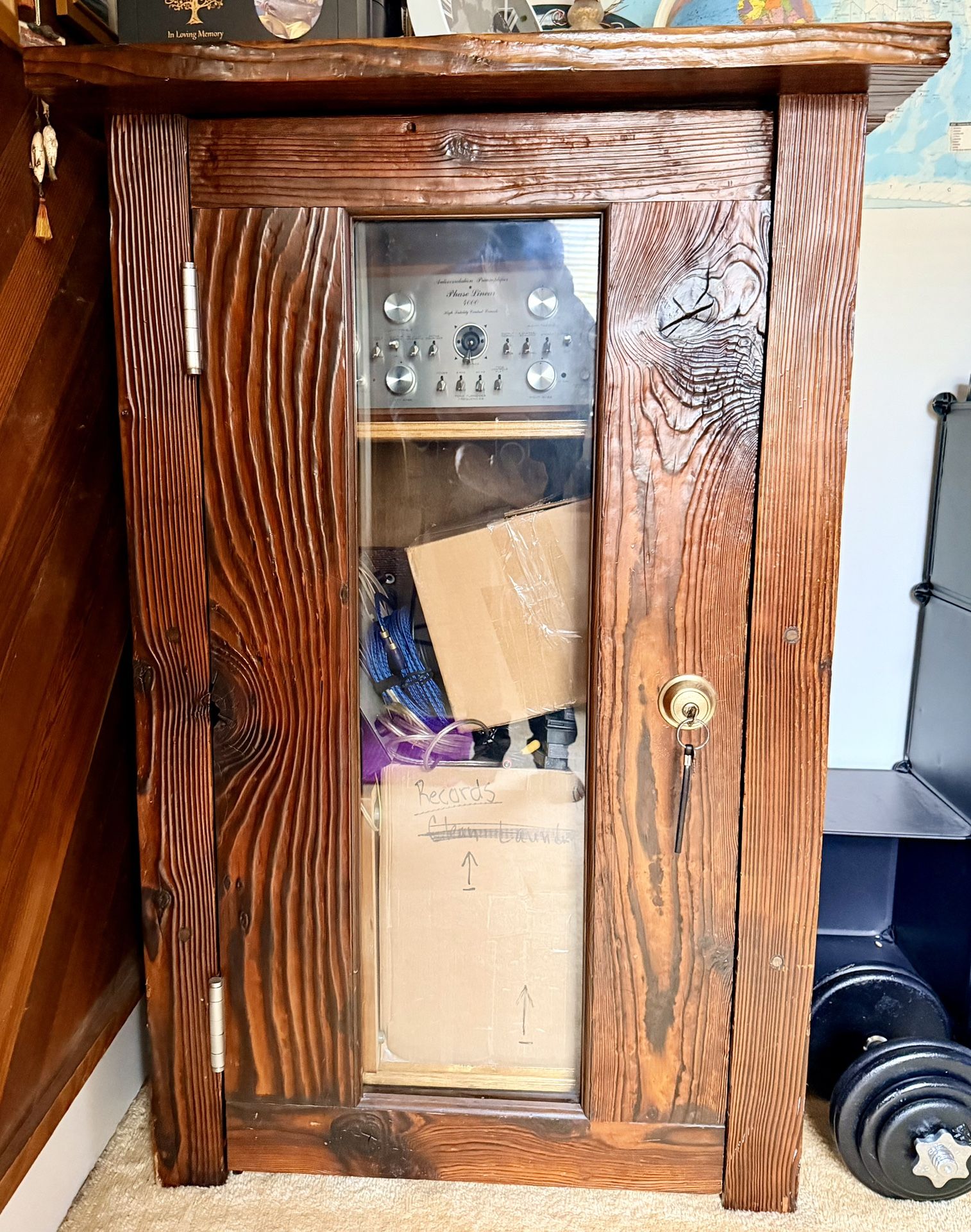 Large Floor Standing Wood Cabinet Locking Glass Door