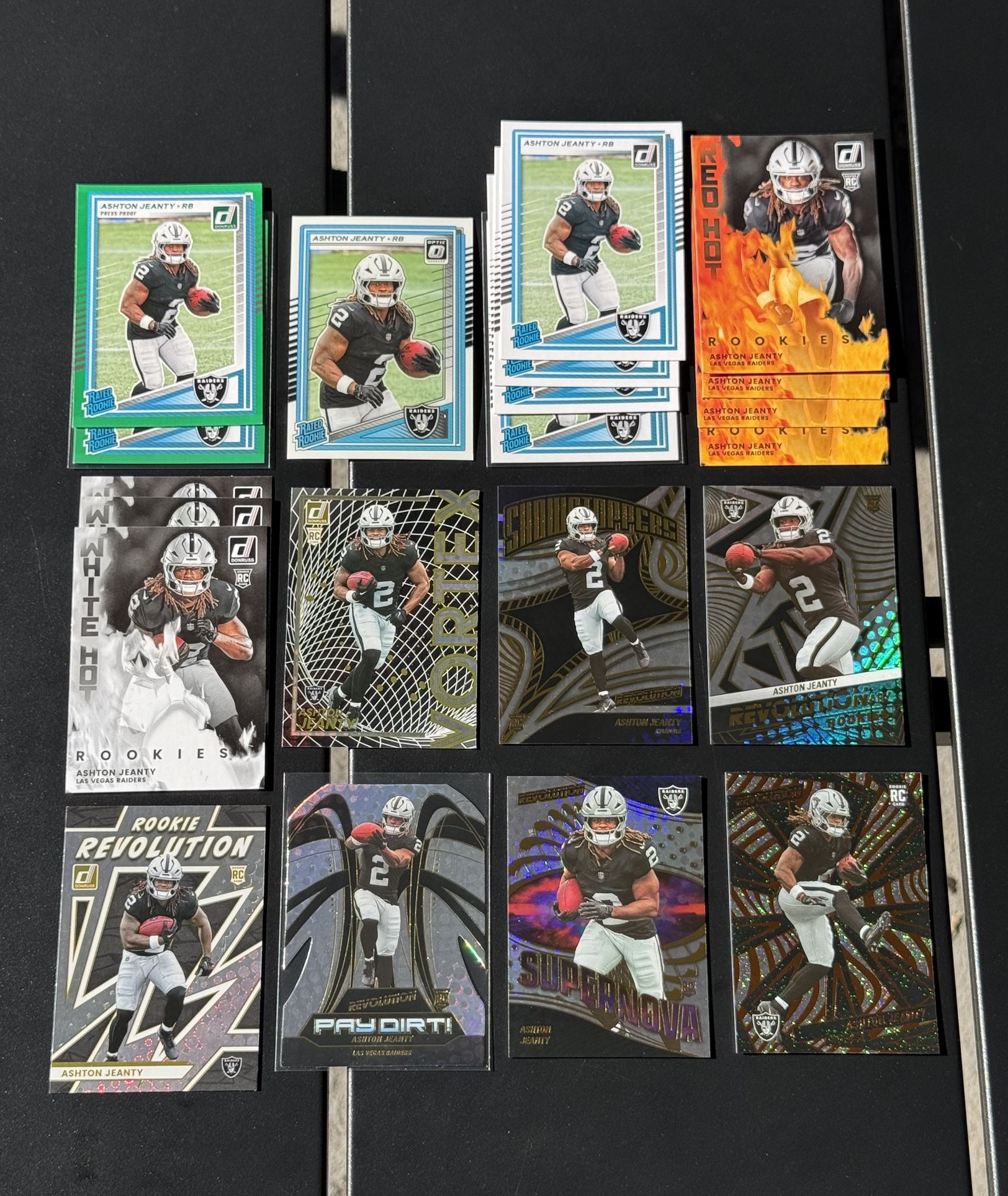 2025 Ashton Jeanty Panini Donruss Rated Rookie RC Press Proof Green #305 Raiders