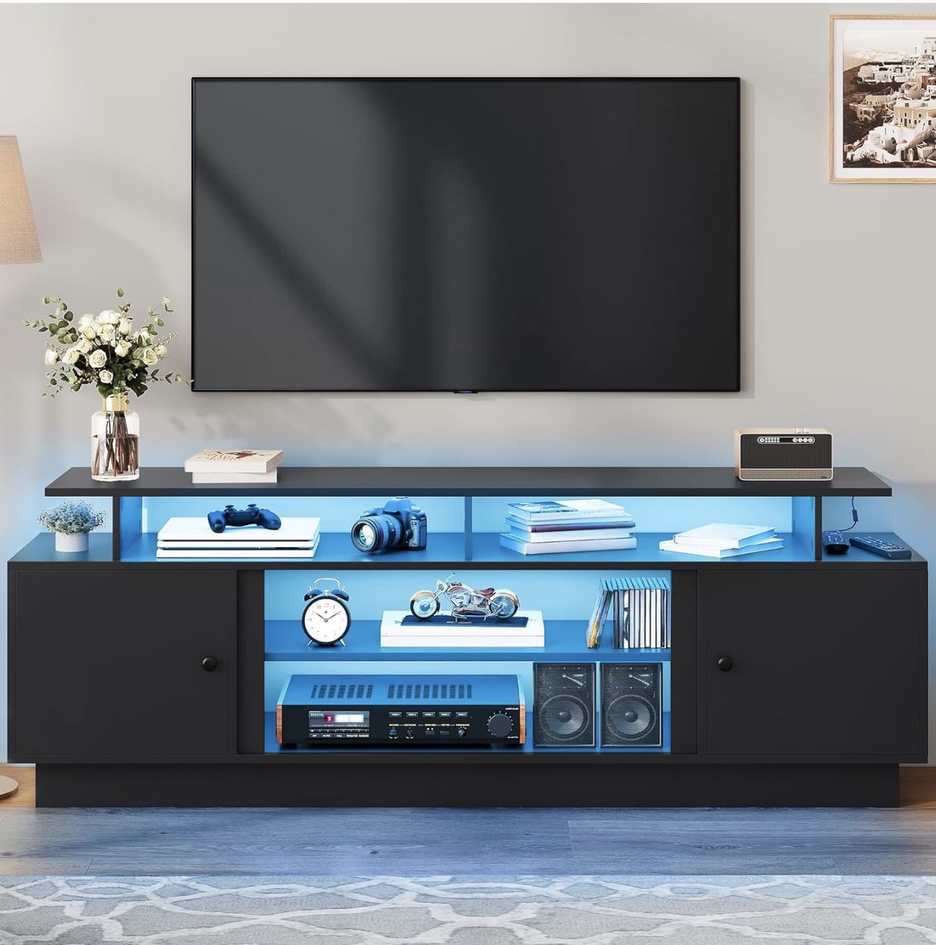 Modern TV Stand for 65/75 Inch TVs, Entertainment Center with LED Lights