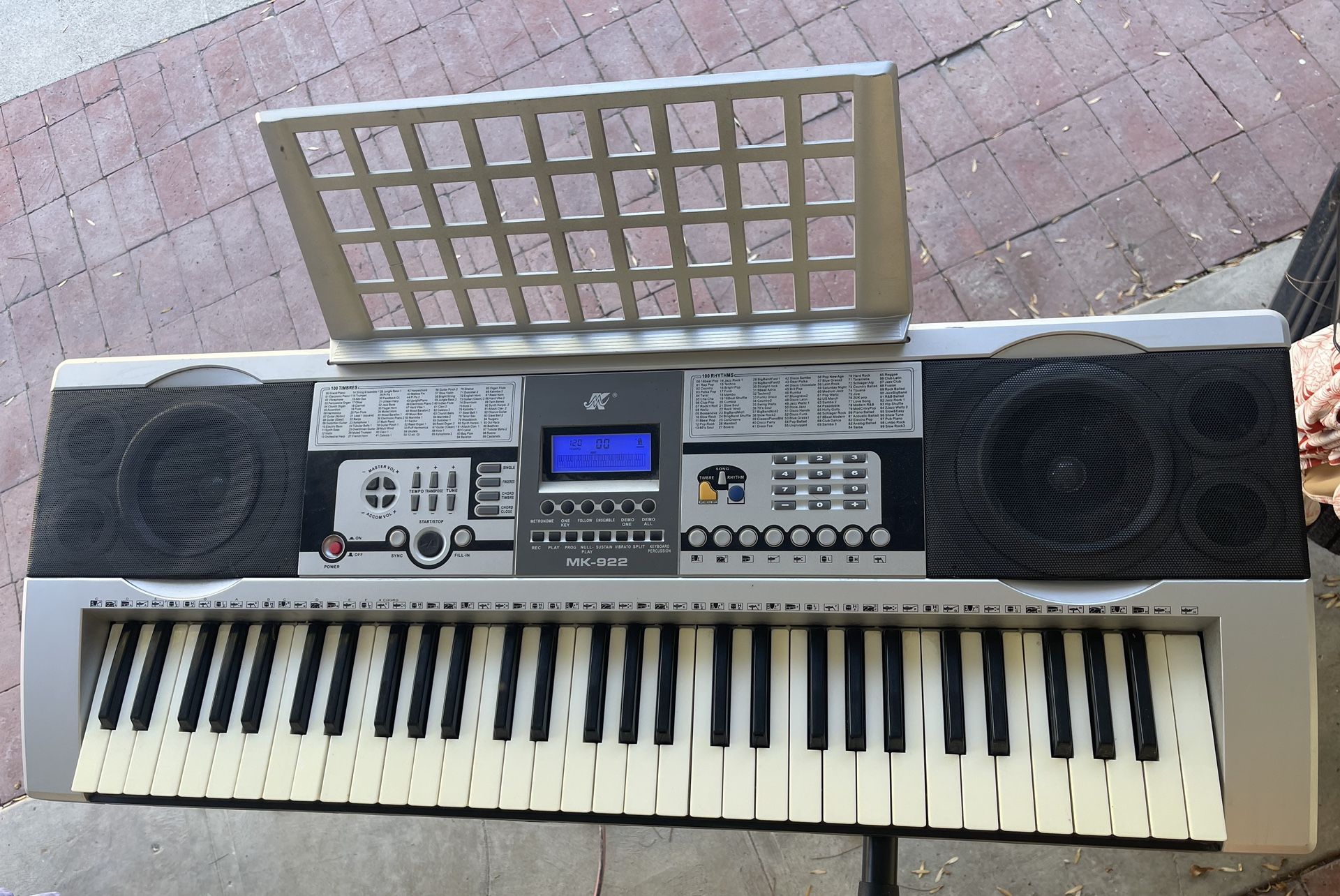 Meike MK 922 Piano Keyboard 100 Rhythms 100 Timbres 61 Key W/AC Adapter