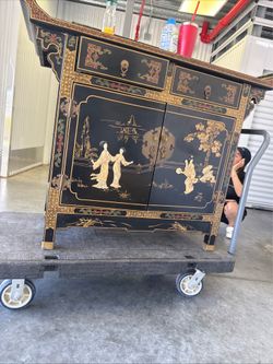 Late 20th Century Japanese Cabinet, Soap Stone Decoration