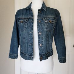 Vintage 1989 Distressed Denim Jacket Women's Cotton Sz M Blue Snap Front
