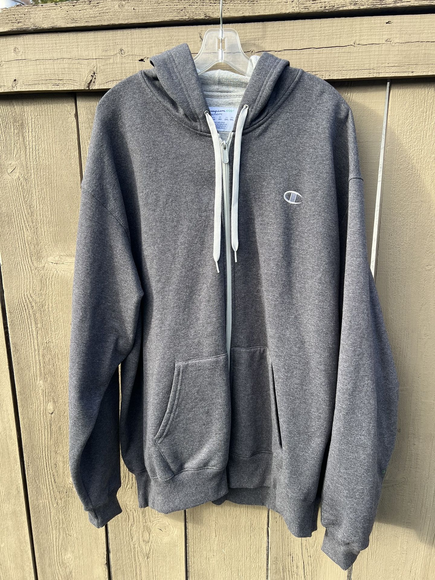 Authentic Champion ECO Gray Hooded Hoodie Full Zipper Sweatshirt Size 2XL XXL