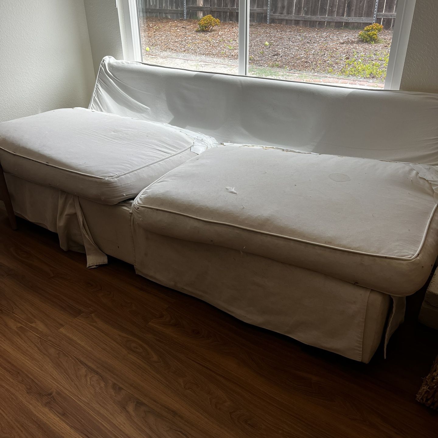 FREE - Down Feather Slipcover Sofa (No back pillows, needs reupholster)