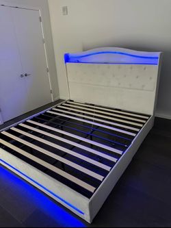 Bed Frame with Charger, Storage and LED