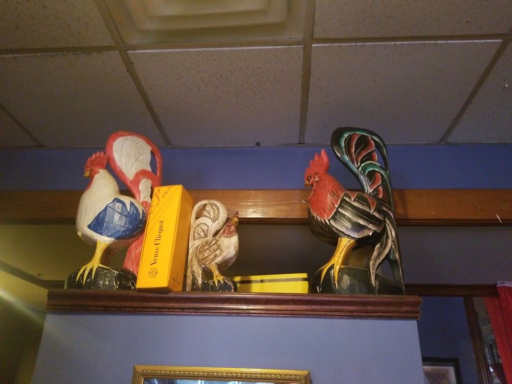 wooden roosters $25