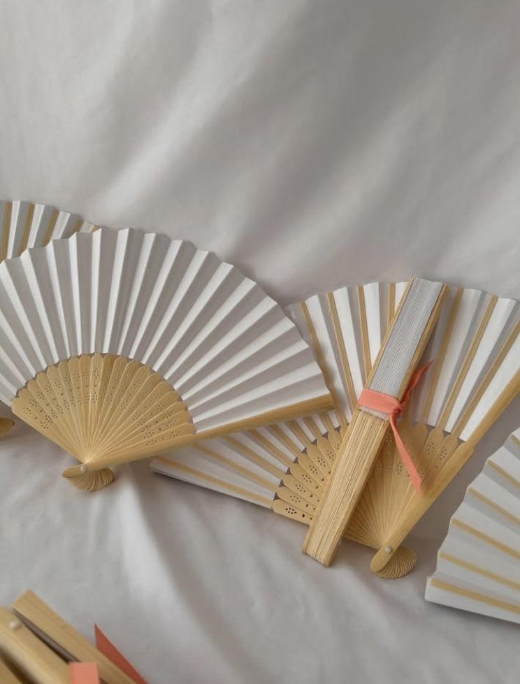 67 White Paper Folding Fans - Bamboo & Paper