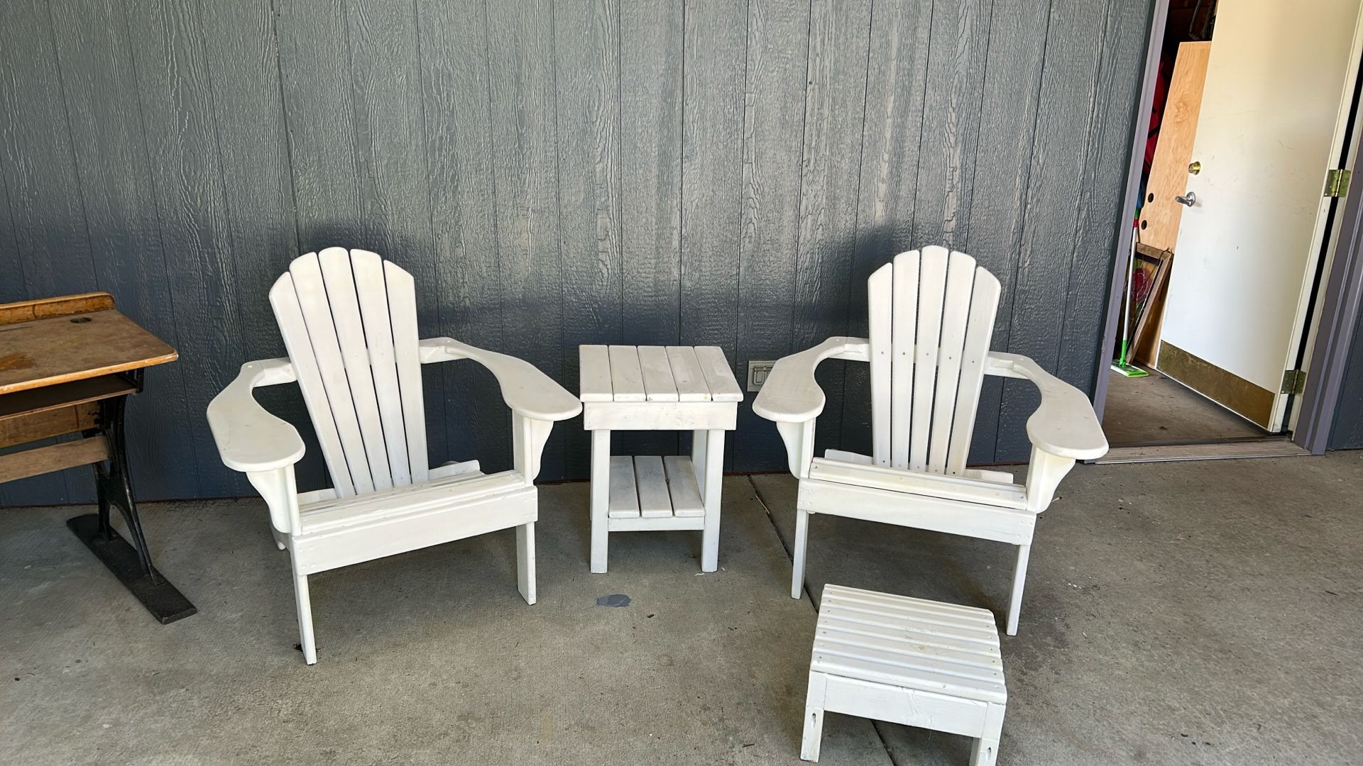 Adirondak chairs table and footstool