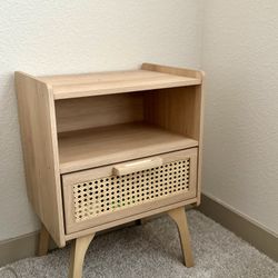 Wooden Nightstand Minimal / Boho Style With $10 Lamp Included
