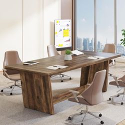 70.87 in. Rectangular Dark Brown Wood Desk with Solid Wooden Pedestal