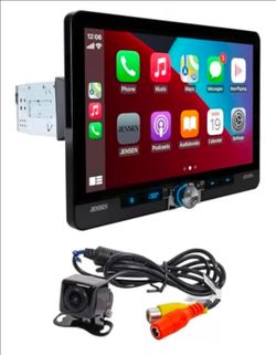 JENSEN J1CA10FL 10.1-inch Certified Wireless Apple Carplay Android Auto Car Stereo & BUCAM100J Backup Camera Bundle