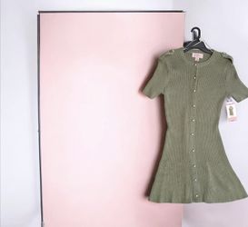 Green Sweater Ribbed Dress