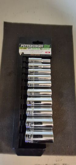 Pittsburgh Pro 3/8" Drive 10 PC Chrome Deep Socket Set