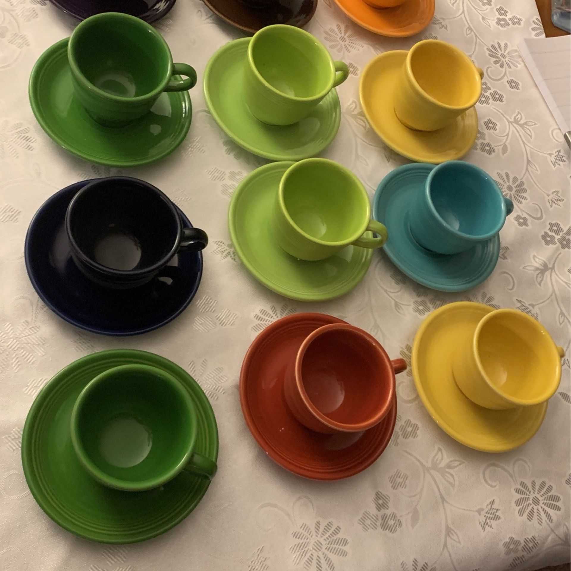 16 Fiesta Coffee Mugs With Saucers , USA