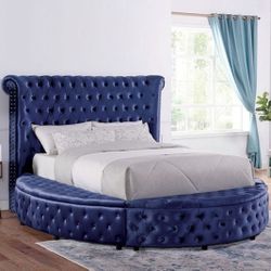 Brand New Glam Blue Velvet Storage Built-in USB King Size Bed Frame