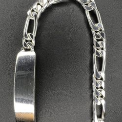 Silver Figaro Cuban ID Bracelet