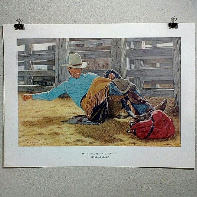 "Kickin' Out" by Kenneth Freeman, Unframed Print, Wall Art - Outer Print: 28"x21" Image: 24"x16", - PORCH PICKUP ONLY , CASH ONLY