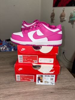 Size 11C or 2Y - Nike Dunk Low Active Fuchsia Pink White (PS)
