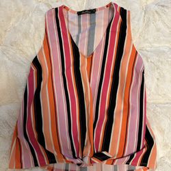 Hawthorne Size M Women Striped Sleeveless Blouse Shirt Top