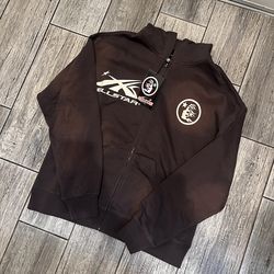 Hellstar brown acid wash logo zip up