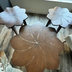 Wood Petal Table & Side Tables