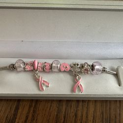 BREAST CANCER SUPPORT PINK BEADED BRACELET 