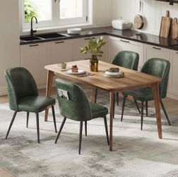 Dining Chairs Set of 4, Upholstered Kitchen Chairs Synthetic Leather with Stitching, Mid-Century Modern, Easy Assembly, with Storage Pocket, Forest Gr