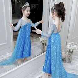 Disney Princess Dres， Elsa Princess Blue Dress（New）