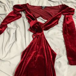 Short Red Velvet Long Sleeve Dress