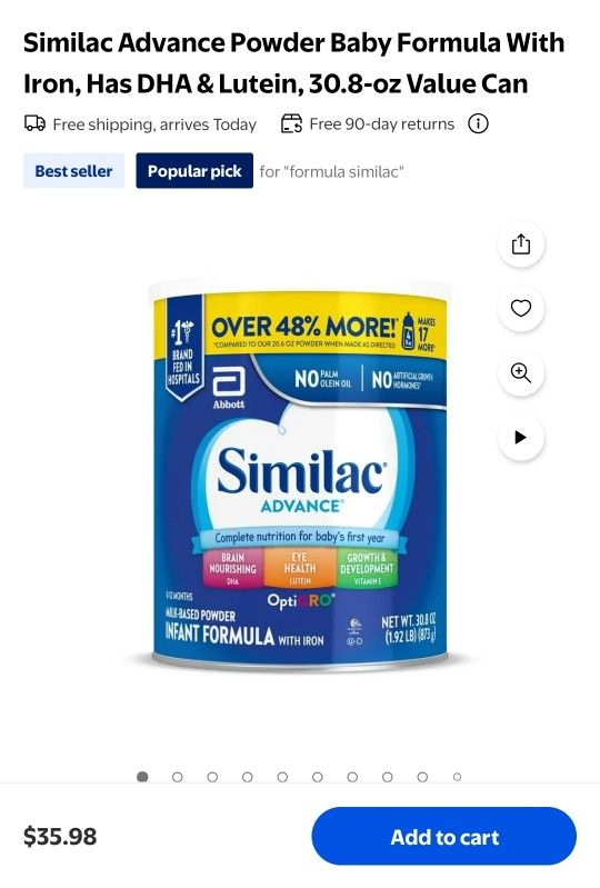 2 CAN'S Similac Advance Powder Baby Formula With Iron, Has DHA & Lutein, 30.8-oz Value Can