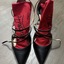 CHRISTIAN LOUBOUTIN Black Crossfliketa 100 Leather Pumps SZ 42