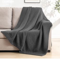 CozeCube Dark Grey Throw Blanket for Couch, Soft Cozy Cable Knit Throw Blanket for Bed Sofa Living Room, Lightweight Warm Decorative Farmhouse Christm