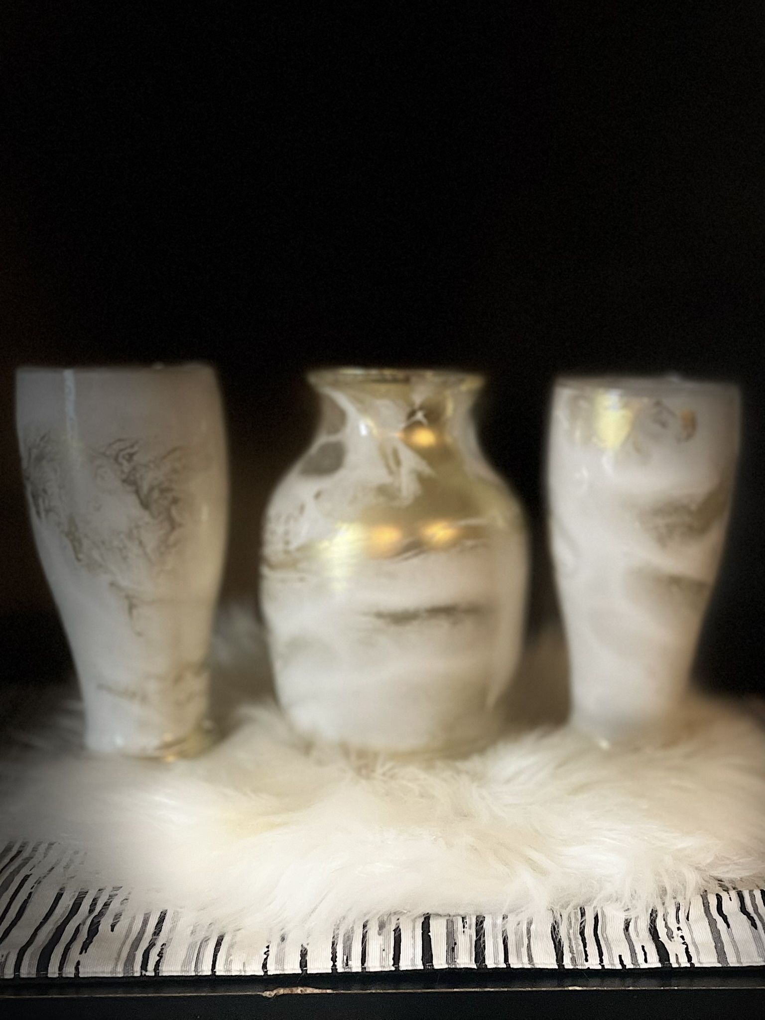 White And Gold Marble Vase And Glasses