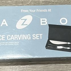 New Never Used LAZBOY 2 Piece Stainless Steel Carving Knife Fork Set 15” Ceramic Handle