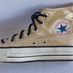 Vintage 80's Converse  SUPER RARE Gold Lamé Chuck Taylors MADE IN THE USA High Top ROCKER-ESQUE Kicks  Women's 8 Men's 6 