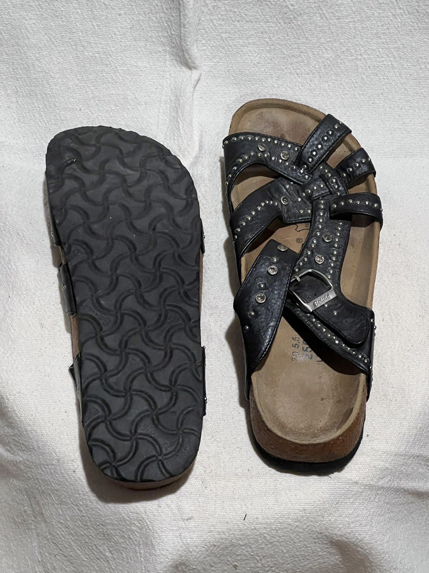 Birkenstock “betula” - Black straps with silver/metal studs with gems