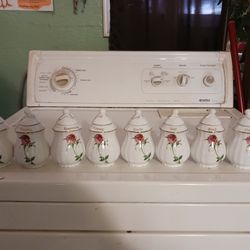 Vintage Christine Holm Rose Pattern Porcelain Jars 5" Tall. Mint Condition 