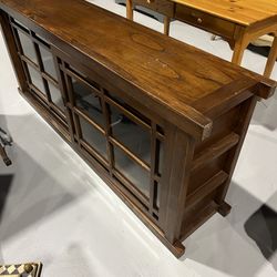 Cabinet And TV Stand Stained Wood With Sliding Glass Door