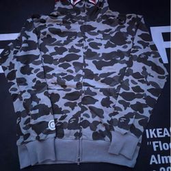 Brand new bape grey camo zip up hoodie size L
