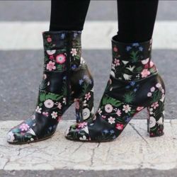 Valentino Camugarden paneled floral fabric mid-calf boots size IT 38 US 8