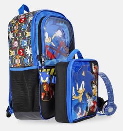 Sonic the Hedgehog 17" Backpack, Lunch Tote and Headphones Set, 3-Piece, Blue