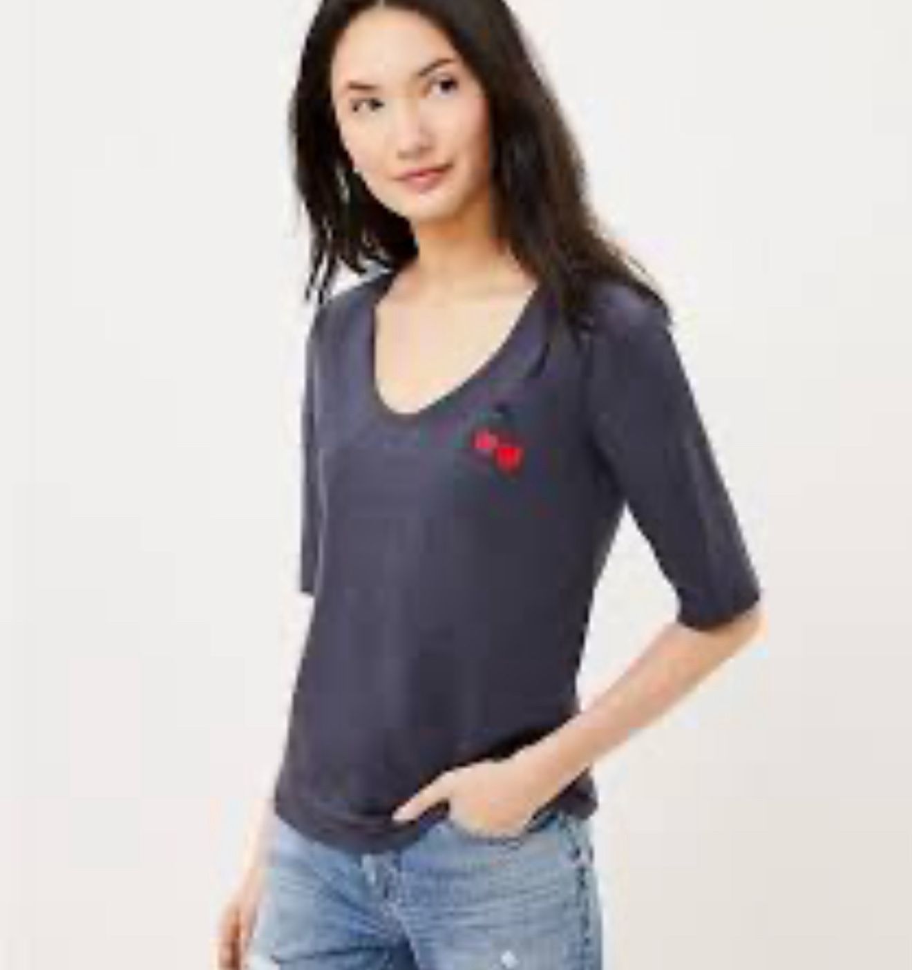 LOFT Cherry Embroidered Elbow Sleeve Tee S