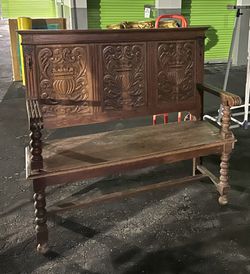 Antique Victorian Carved oak bench
