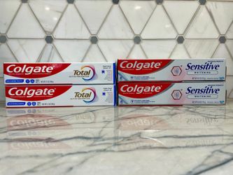 Colgate toothpaste. Colgate Total Active Prevention Whitening Paste, 5.1 ounce or Colgate Sensitive Toothpaste Whitening Fresh Mint,  6 ounces.