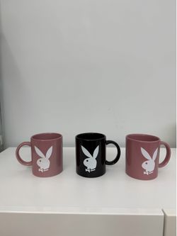 Playboy Bunny Logo Ceramic Coffee Mugs – Set of 3 (Pink & Black)