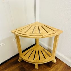Strong Sturdy Waterproof Wood Bamboo Corner Shower Stool Flower Plant Stand Size 17" Tall  New Condition