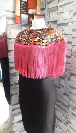 African print cape necklace with fringes down