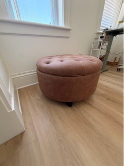Large Brown Faux Leather Ottoman